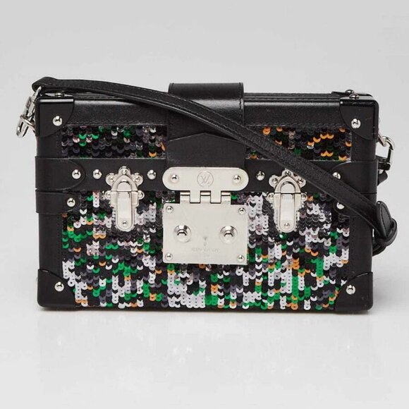 Louis Vuitton Green/Silver/Black Sequin and Leather Petite Malle Bag - Picture 1 of 11